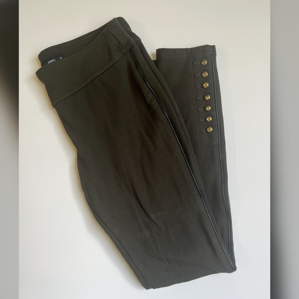 Dark Olive High-Waisted Pants with Button Detail
